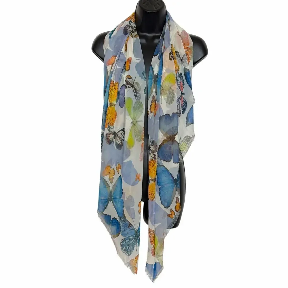 VTG Butterfly Print Square Scarf Wrap Shawl 48x48 Colorful Whimsical Fairycore